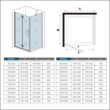 185 cm Box Doccia Angolare Porta Battente Pieghevole Parete Fissa Vetro Temperato 6 mm Anticalcare Barra Stabilizzatrice da 45 cm Dorato Spazzolato