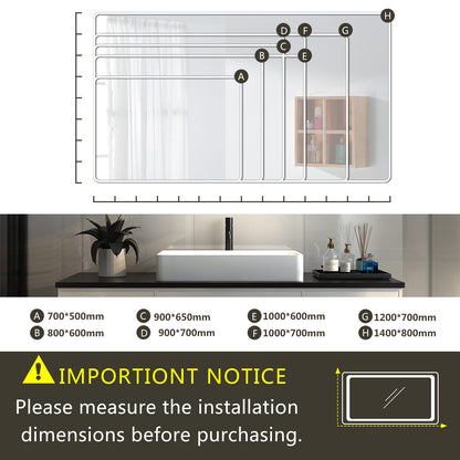 Aica Specchio da Bagno Rettangolare a LED Specchio da Toeletta Specchio da Parete, Luce Bianca 6000K, Antiappannamento, Touch, IP44