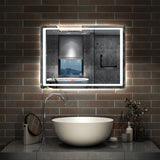 Aica 90×65cm Specchio da Bagno LED Quadrato, Anti Nebbia, Doppio Controllo Intelligente - Consegna gratuita
