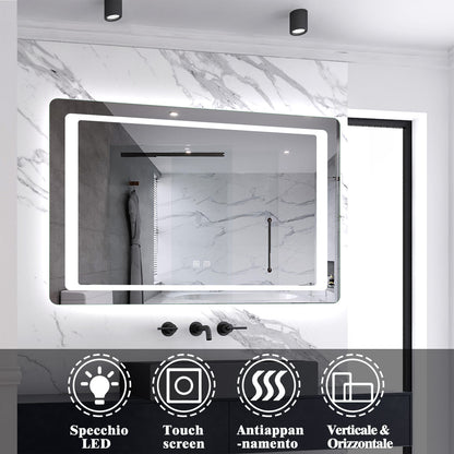 Aica Specchio Quadrato Da Bagno Specchio Cosmetico Con Illuminazione, Anti-appannamento, Luce Bianca Fredda 6000K, IP44 Resistente All'umidità, Vetro Senza Rame 80×60 cm Tipo1 Antiappannamento
