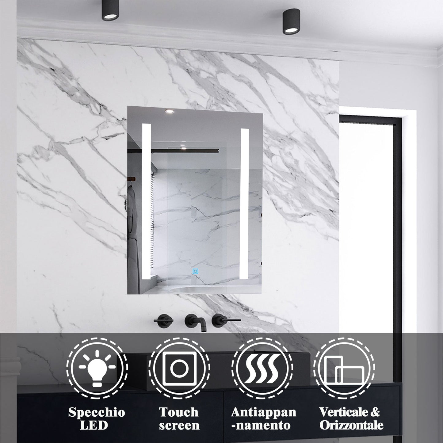 Aica Specchio Quadrato Da Bagno Specchio Cosmetico Con Illuminazione, Anti-appannamento, Luce Bianca Fredda 6000K, IP44 Resistente All'umidità, Vetro Senza Rame 70×50 cm Tipo2 Antiappannamento