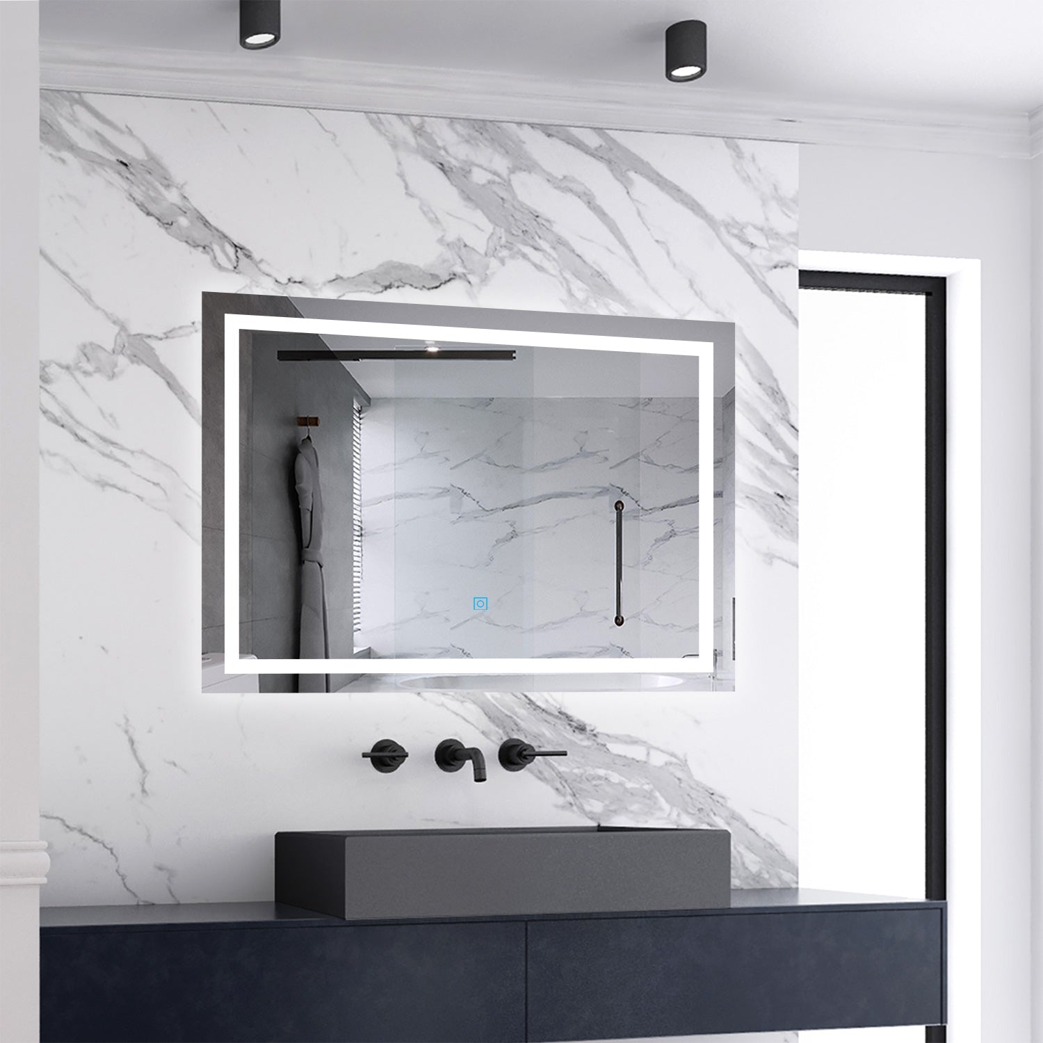 Aica Specchio Quadrato Da Bagno Specchio Cosmetico Con Illuminazione, Anti-appannamento, Luce Bianca Fredda 6000K, IP44 Resistente All'umidità, Vetro Senza Rame - Consegna gratuita