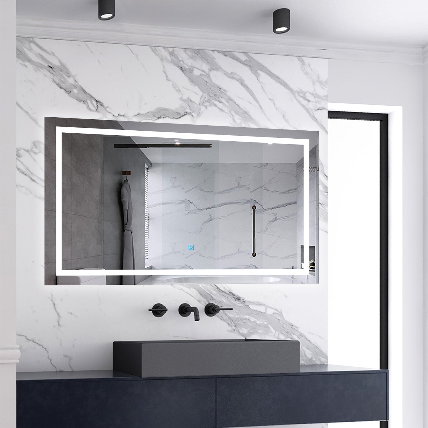 Aica Specchio Quadrato Da Bagno Specchio Cosmetico Con Illuminazione, Anti-appannamento, Luce Bianca Fredda 6000K, IP44 Resistente All'umidità, Vetro Senza Rame 100×60 cm Tipo3 Antiappannamento