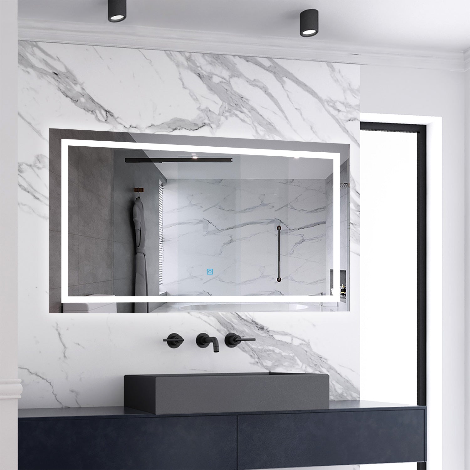 Aica Specchio Quadrato Da Bagno Specchio Cosmetico Con Illuminazione, Anti-appannamento, Luce Bianca Fredda 6000K, IP44 Resistente All'umidità, Vetro Senza Rame 100×60 cm Tipo3 Antiappannamento