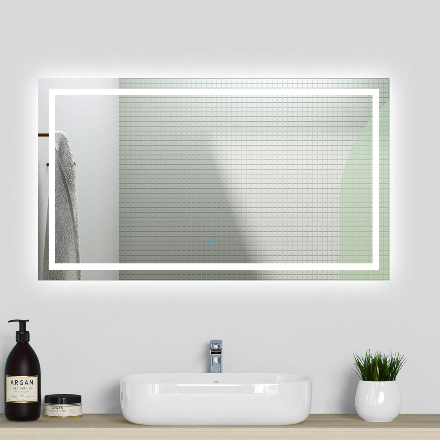 Aica Specchio da Bagno Rettangolare a LED Specchio da Toeletta Specchio da Parete, Luce Bianca 6000K, Anti-fog, Tocco,IP44