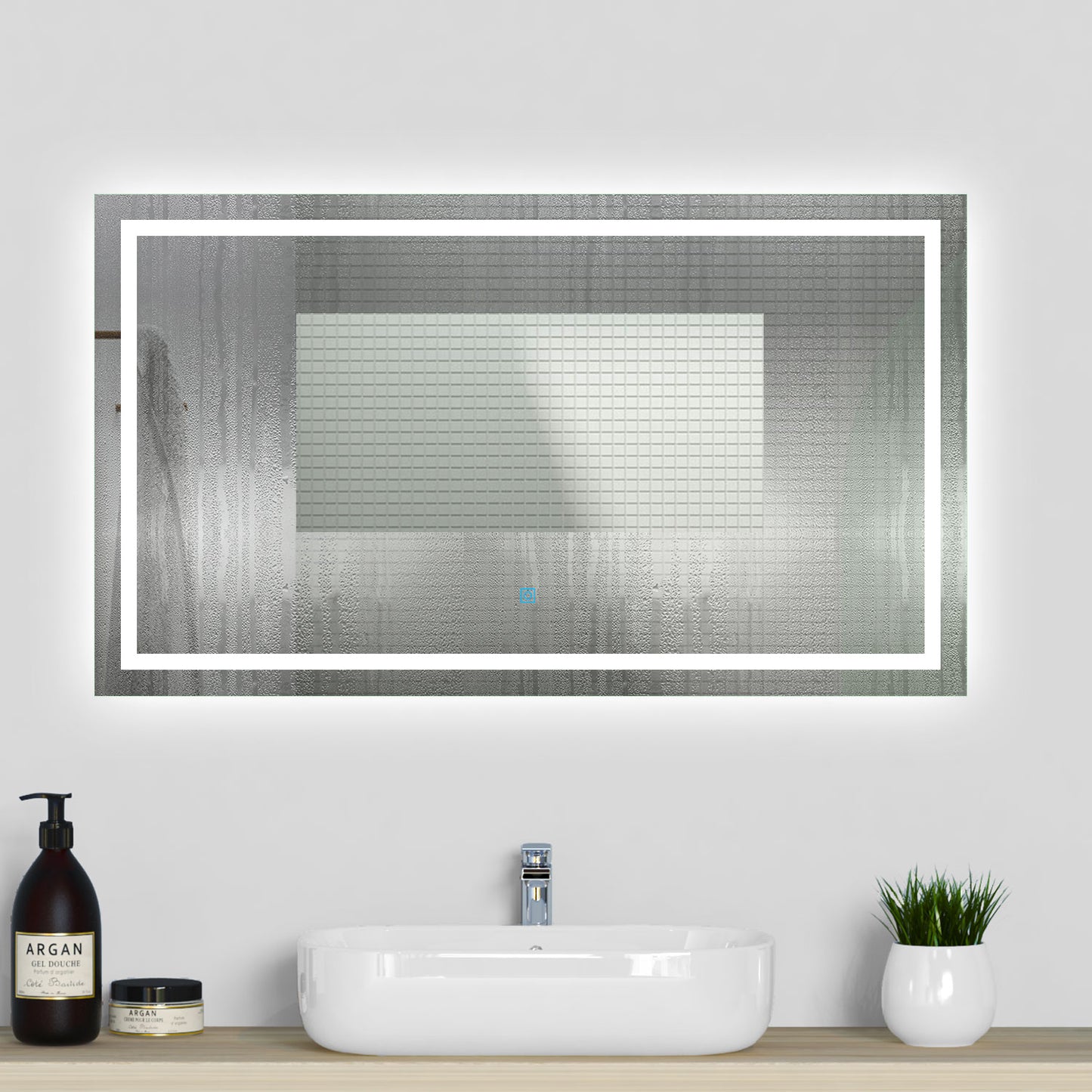 Aica Specchio da Bagno Rettangolare a LED Specchio da Toeletta Specchio da Parete, Luce Bianca 6000K, Anti-fog, Tocco,IP44