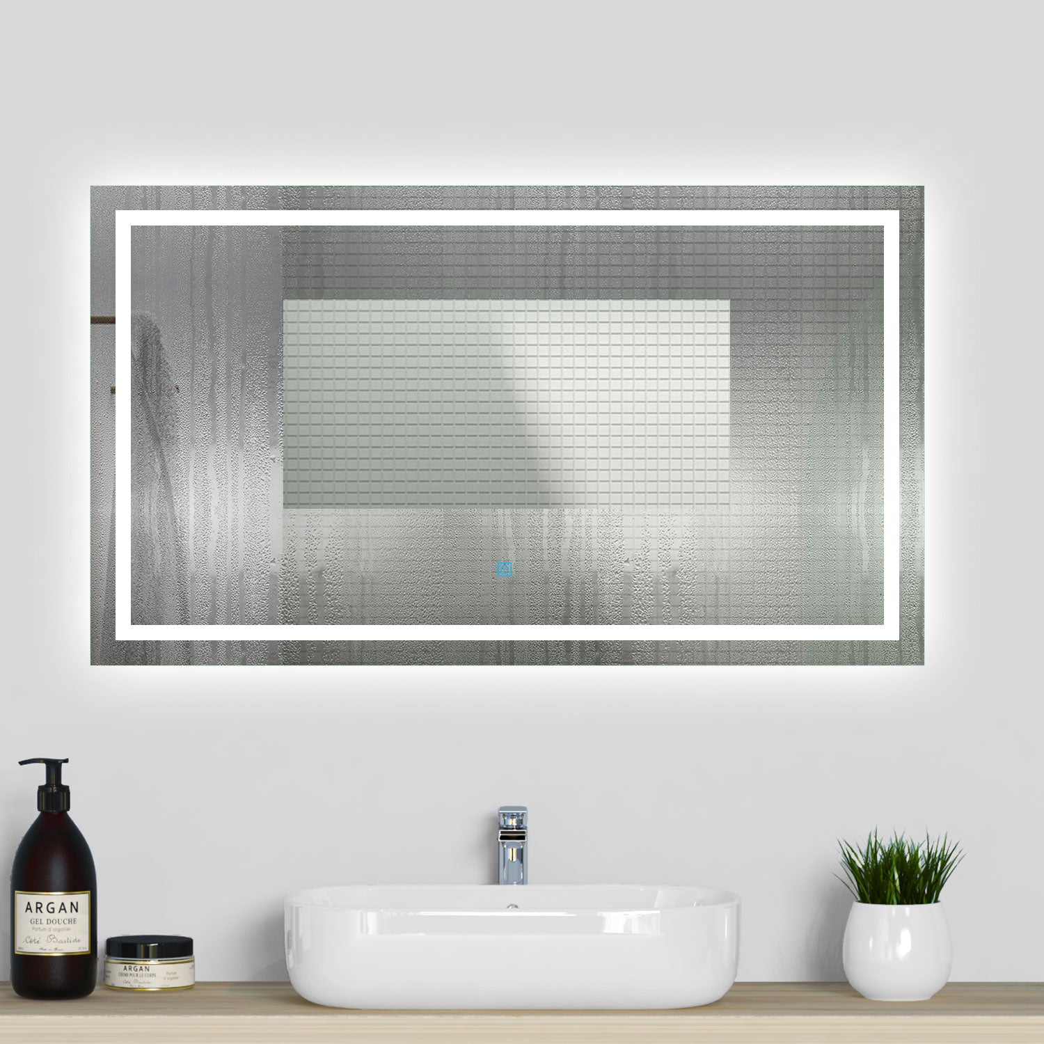 Aica Specchio da Bagno Rettangolare a LED Specchio da Toeletta Specchio da Parete, Luce Bianca 6000K, Anti-fog, Tocco,IP44