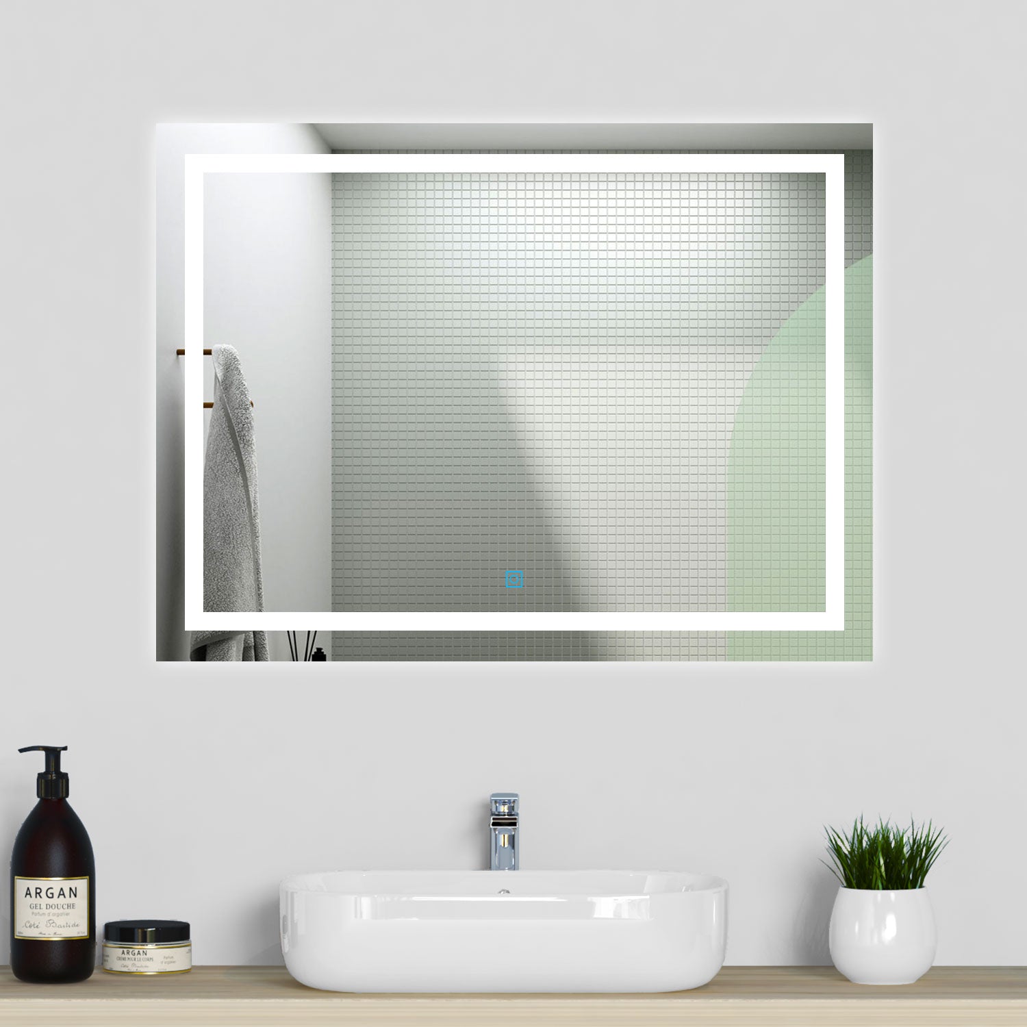 Aica Specchio da Bagno Rettangolare a LED Specchio da Toeletta Specchio da Parete, Luce Bianca 6000K, Anti-fog, Tocco,IP44 - Consegna gratuita