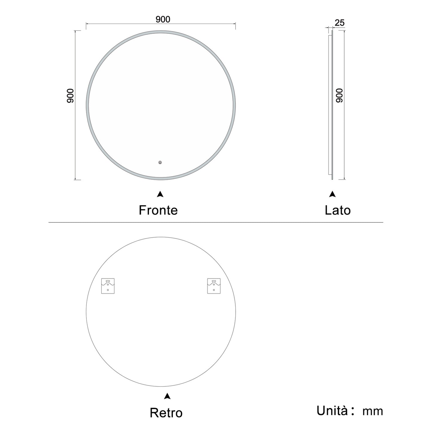 Aica Specchio Tondo LED da Bagno, Temperatura Colore Opzionale, Anti-appannamento, Facile da Installare,Tocco, IP44, Retroilluminato