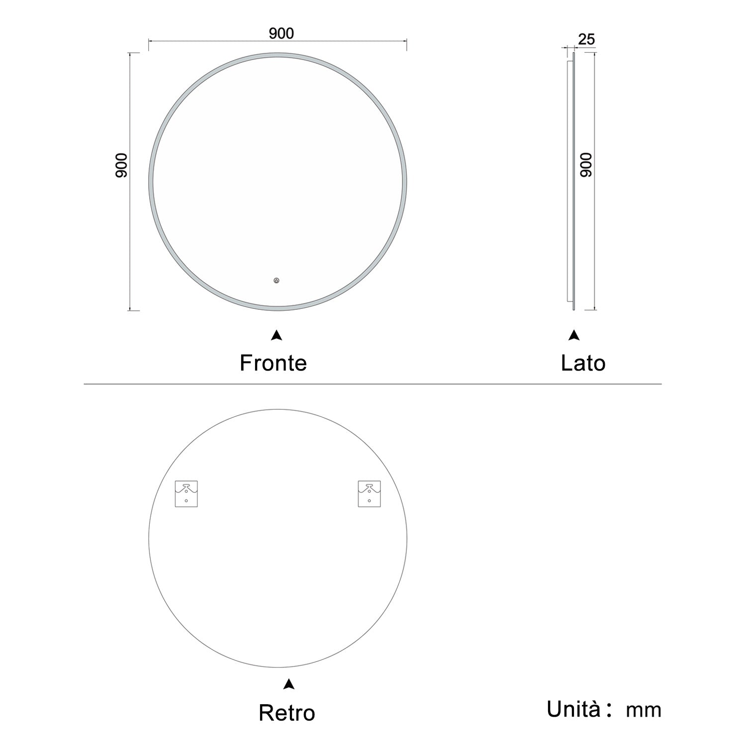 Aica Specchio Tondo LED da Bagno, Temperatura Colore Opzionale, Anti-appannamento, Facile da Installare,Tocco, IP44, Retroilluminato
