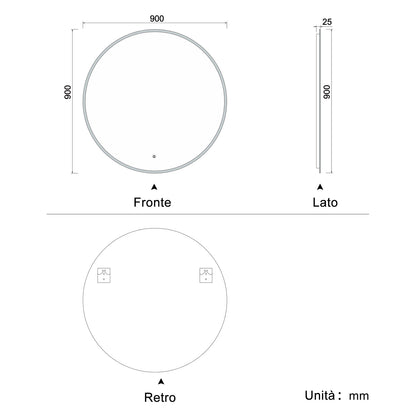 Aica Specchio Tondo LED da Bagno, Temperatura Colore Opzionale, Anti-appannamento, Facile da Installare,Tocco, IP44, Retroilluminato