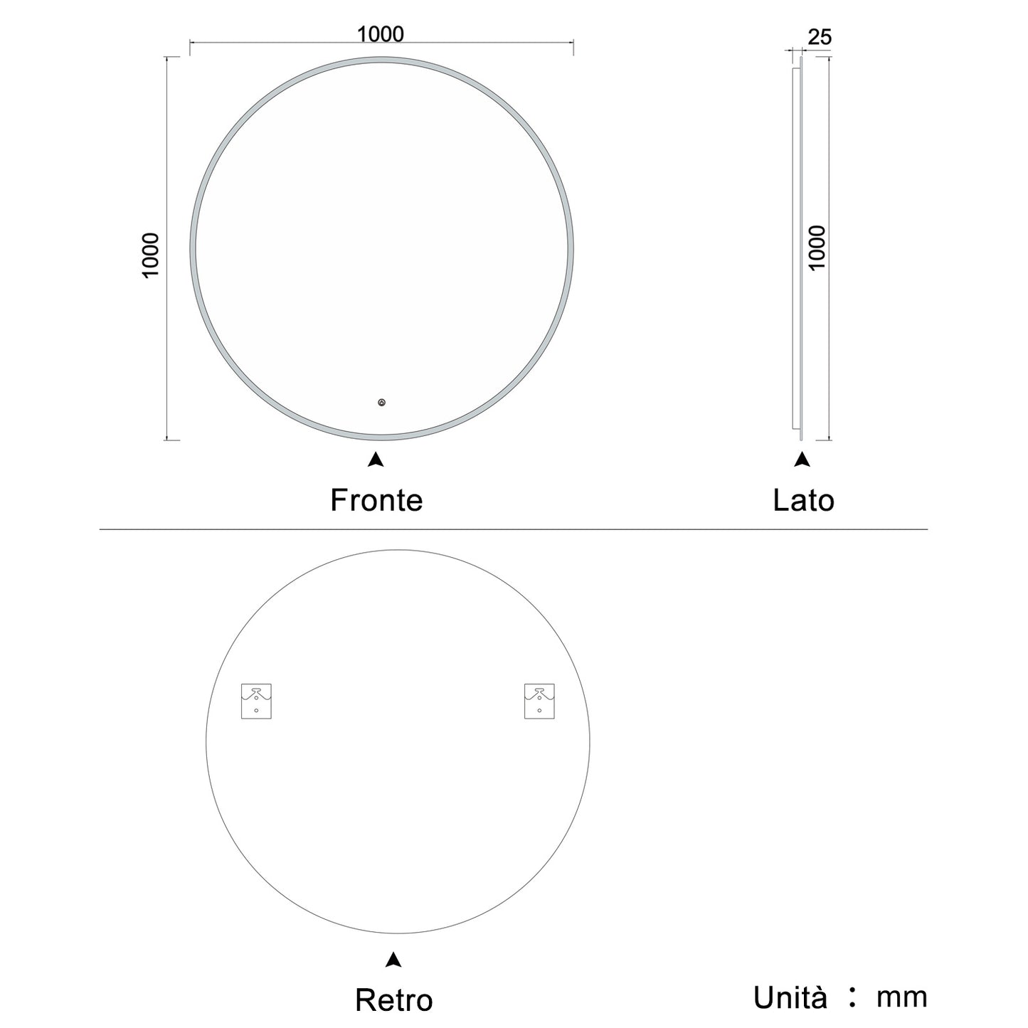 Aica Specchio Tondo LED da Bagno, Temperatura Colore Opzionale, Anti-appannamento, Facile da Installare,Tocco, IP44, Retroilluminato