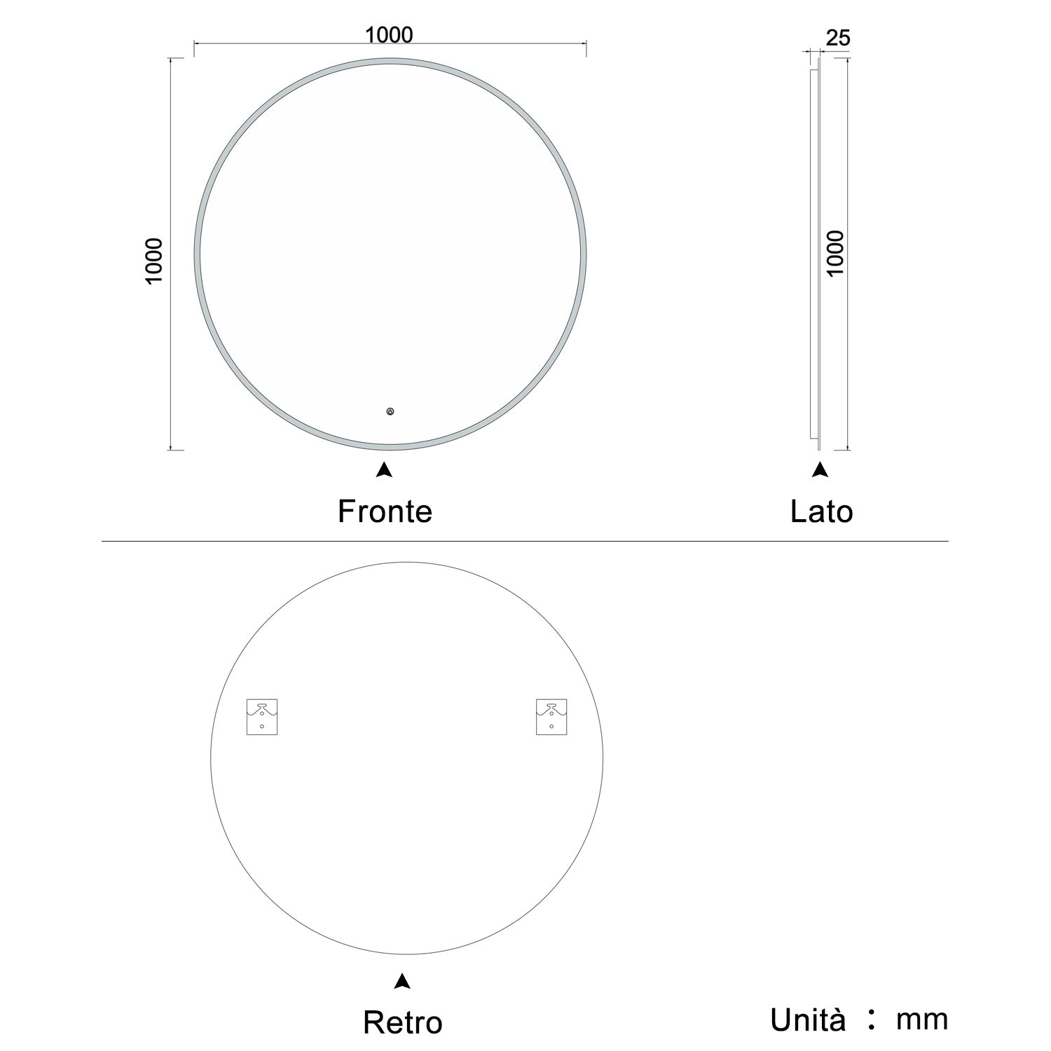 Aica Specchio Tondo LED da Bagno, Temperatura Colore Opzionale, Anti-appannamento, Facile da Installare,Tocco, IP44, Retroilluminato
