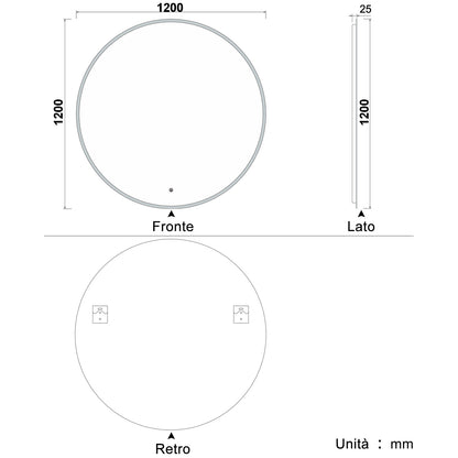 Aica Specchio Tondo LED da Bagno, Temperatura Colore Opzionale, Anti-appannamento, Facile da Installare,Tocco, IP44, Retroilluminato