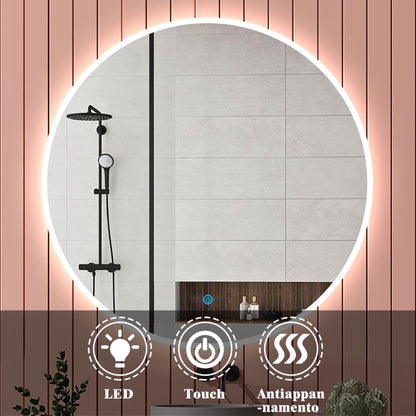 Aica Specchio da bagno rotondo da parete con LED , Anti-appannamento, Luce Bianca Fredda 6000K, Tocco Intelligente, Retroilluminato Cerchio di luce sottile sul bordo 120 x 120cm