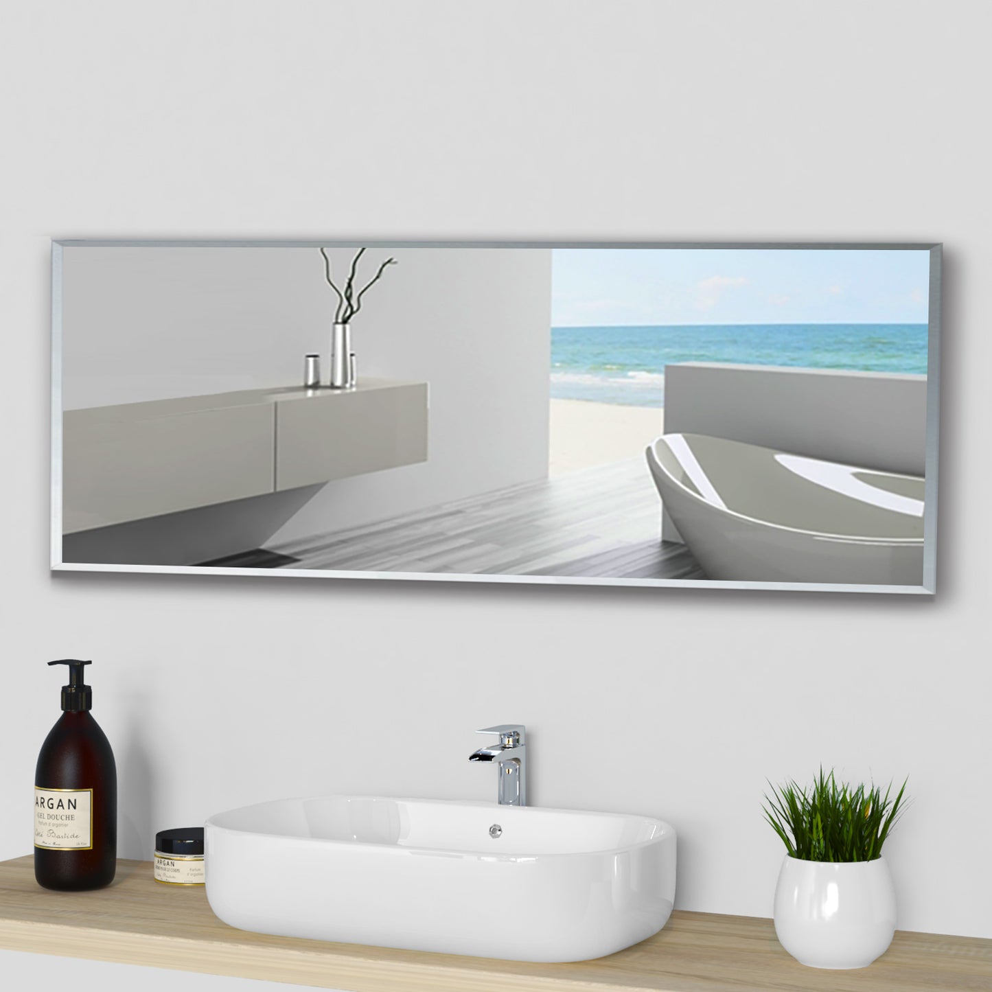 Specchio Cosmetico Rettangolare da Parete, Vetro Senza Rame, Specchio in Vetro ad Alta Definizione 120×45cm