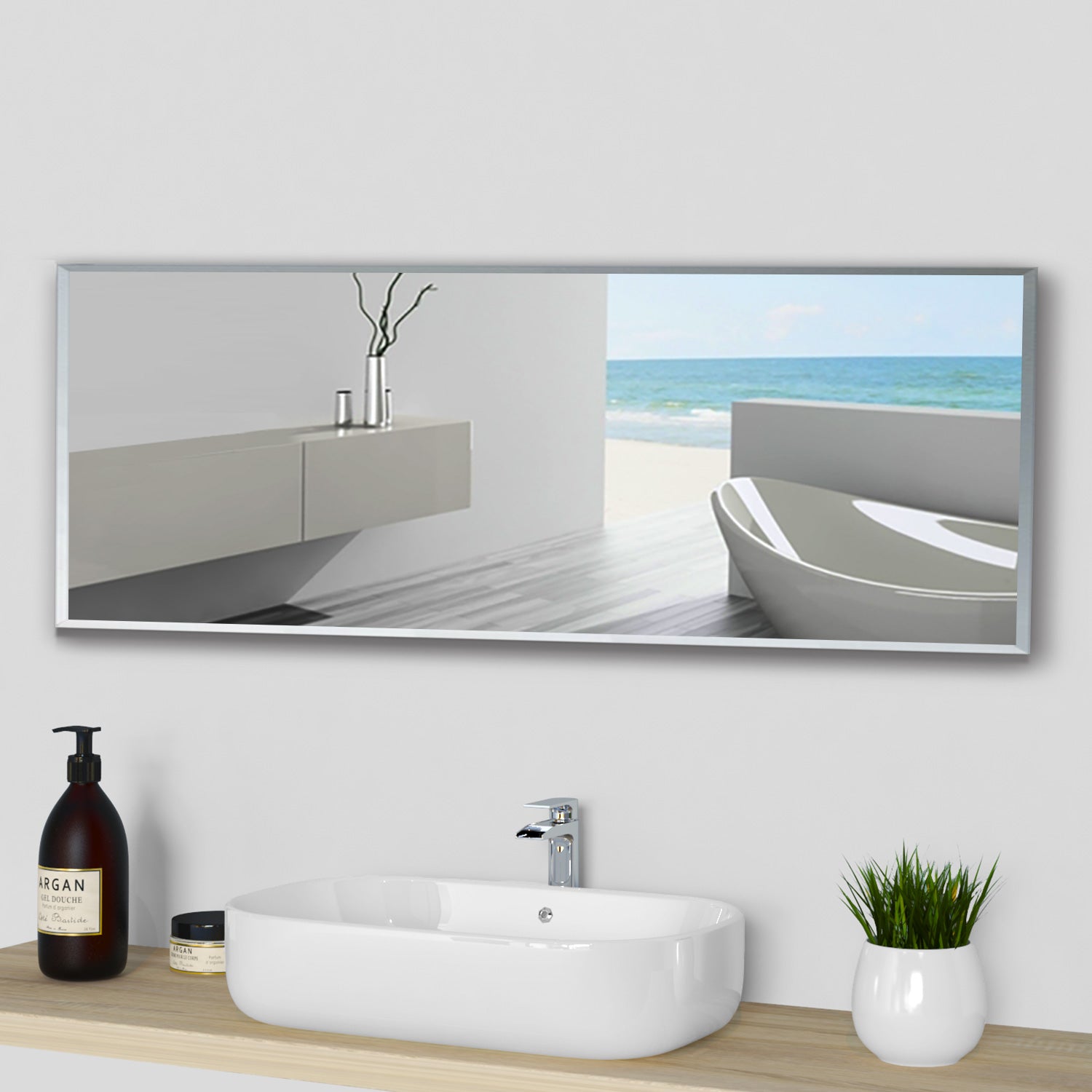 Specchio Cosmetico Rettangolare da Parete, Vetro Senza Rame, Specchio in Vetro ad Alta Definizione 120×45cm