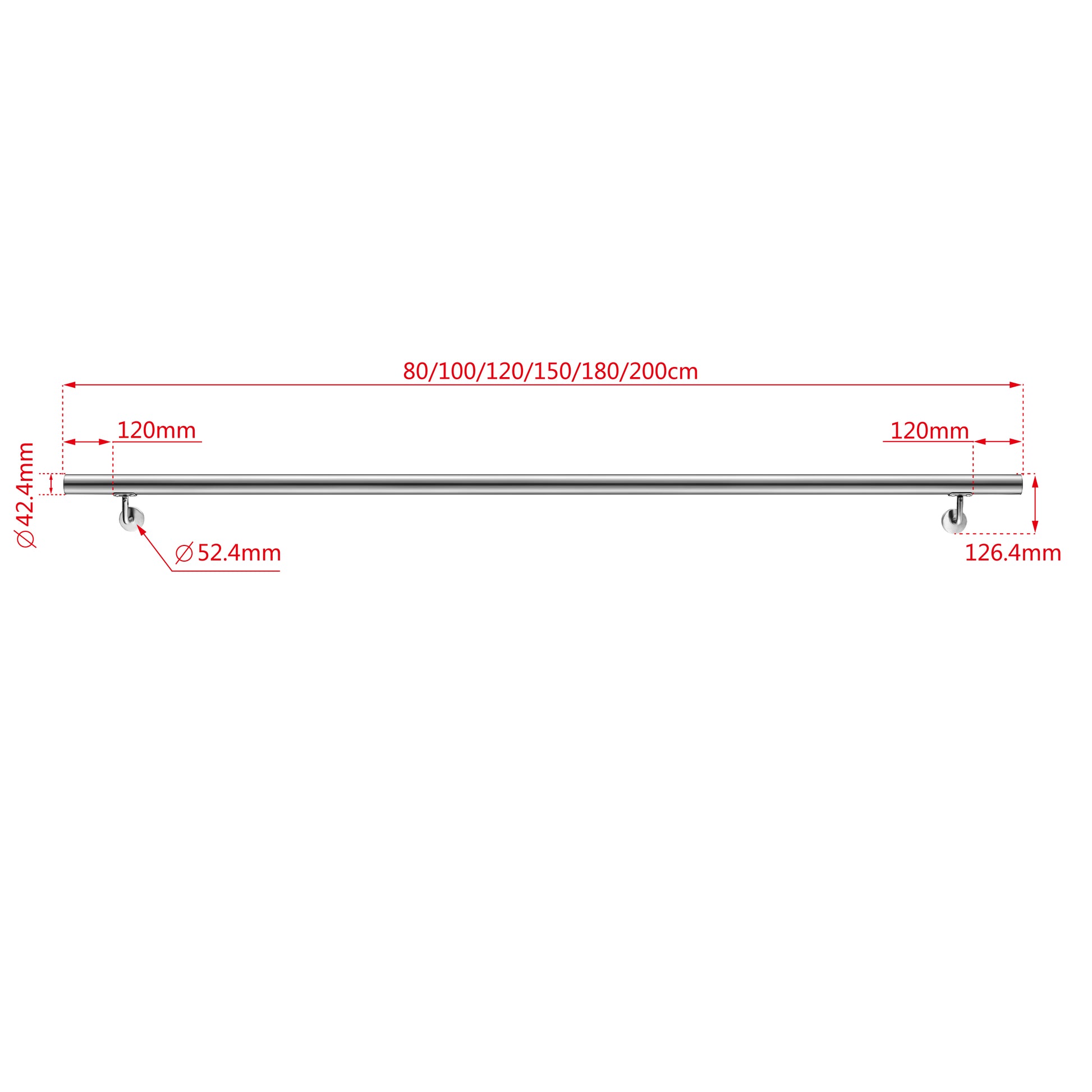 Corrimano in acciaio inox 304 spazzolato 80/100/120/150/180/200cm per interni ed esterni scale