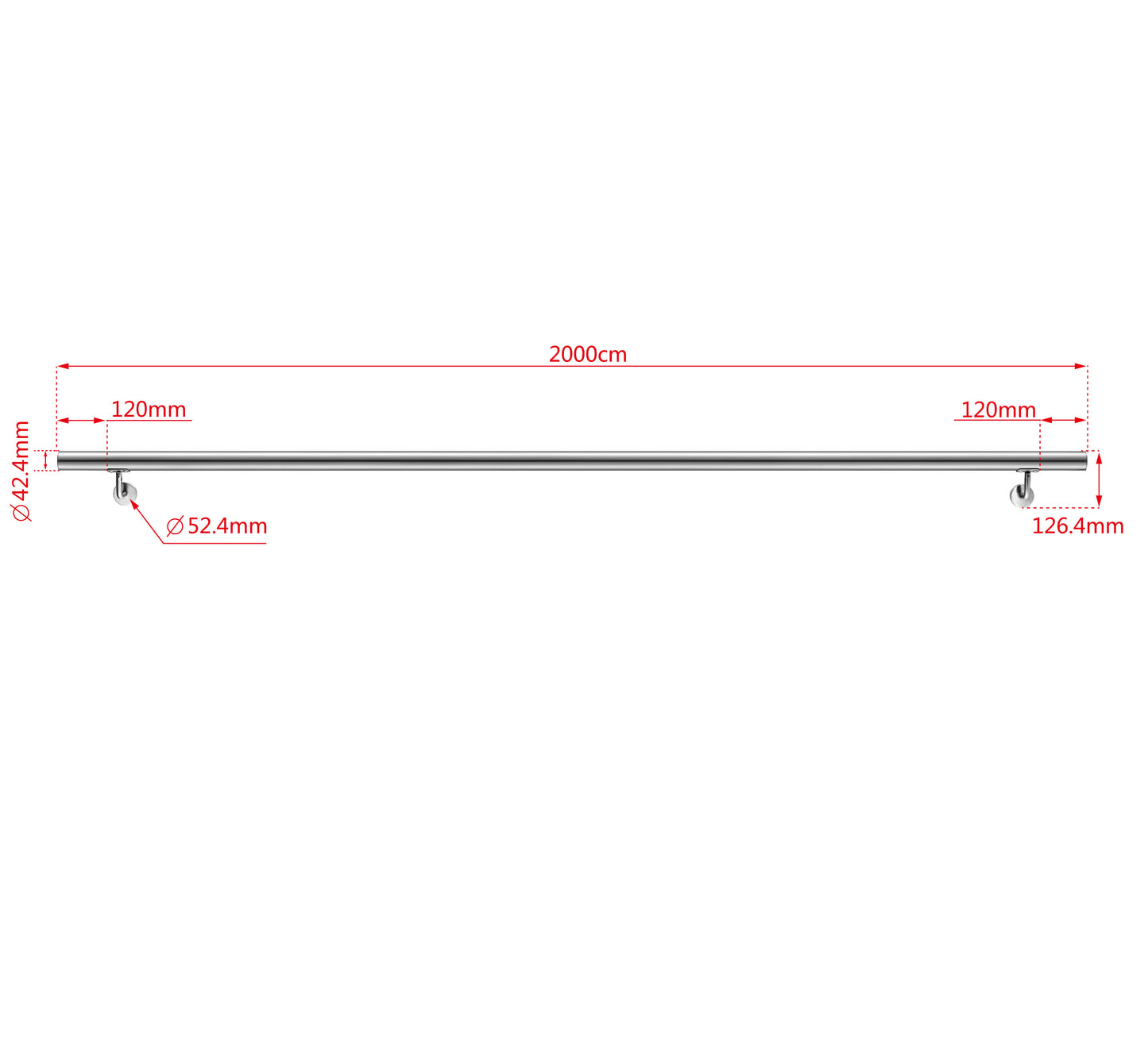 Corrimano in acciaio inox 304 spazzolato 80/100/120/150/180/200cm per interni ed esterni scale
