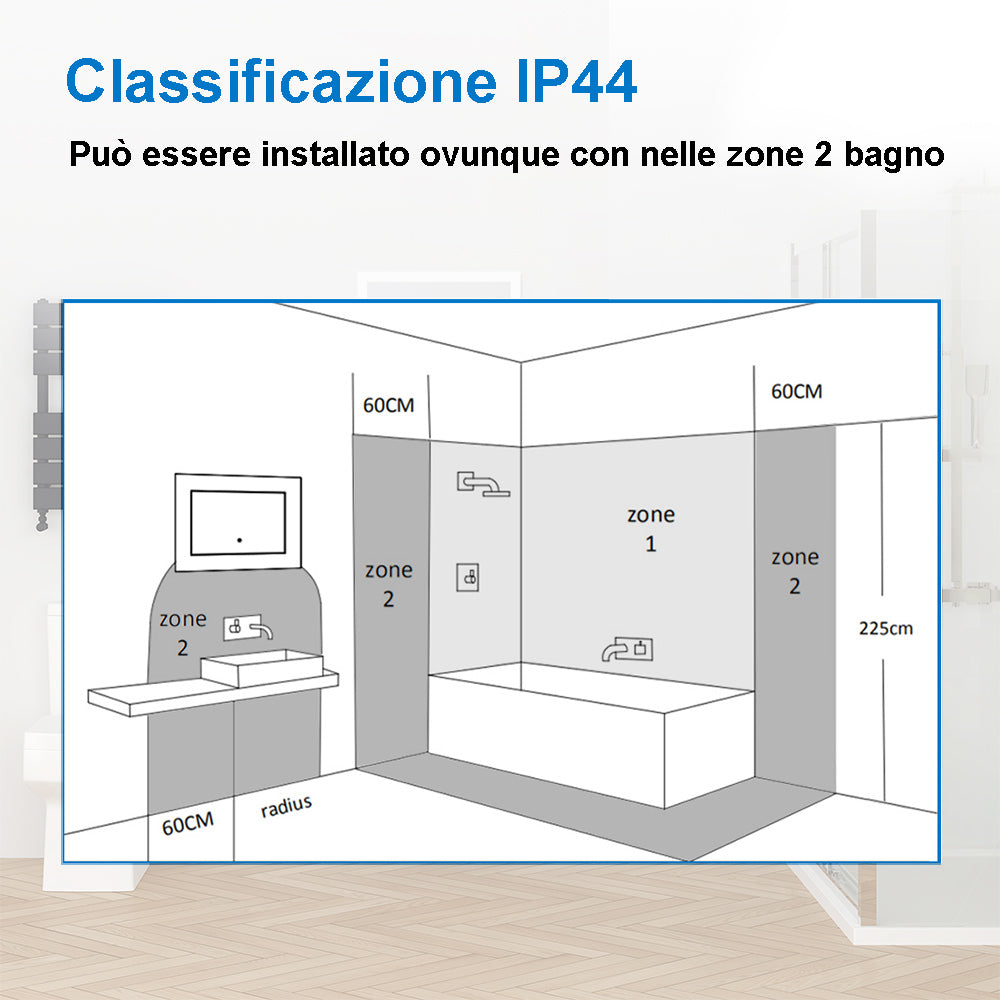 Specchio da Bagno Quadrato 50X70 cm a LED, Specchio da Trucco, Luce Bianca Morbida 6000K, Interruttore Tattile