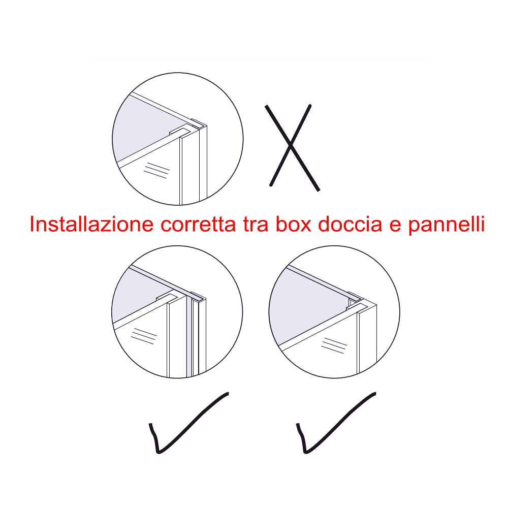 H.210 cm Pannello Doccia ad Angolo Realizzato in Alluminio da 3 mm con Profili Finitura Bianco Alba per Rivestimento Parete Bagno