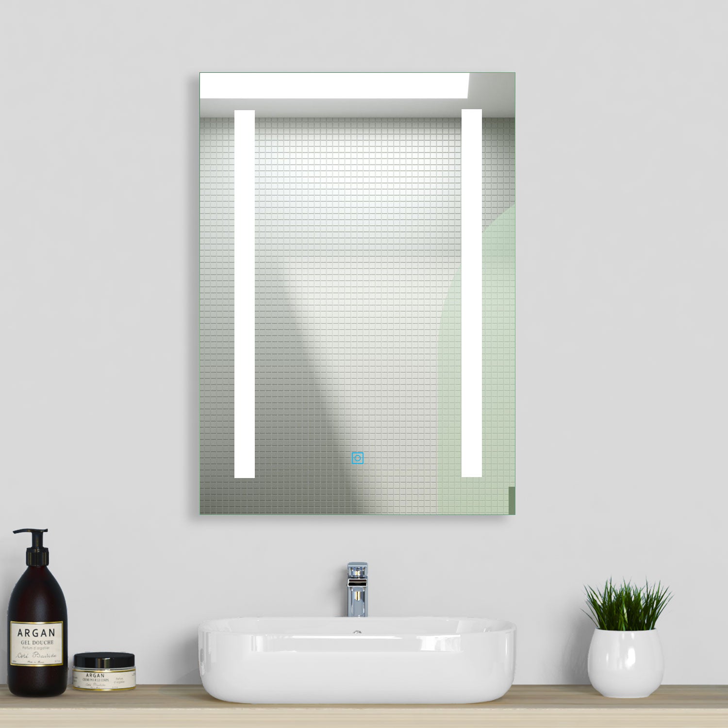 Aica Specchio da Bagno Rettangolare a LED Specchio da Toeletta Specchio da Parete, Luce Bianca 6000K, Antiappannamento, Tocco,IP44 70×50cm