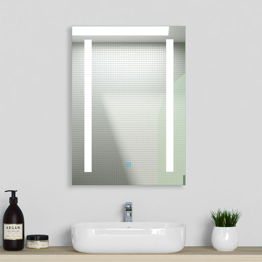 Aica Specchio da Bagno Rettangolare a LED Specchio da Toeletta Specchio da Parete, Luce Bianca 6000K, Antiappannamento, Tocco,IP44 70×50cm