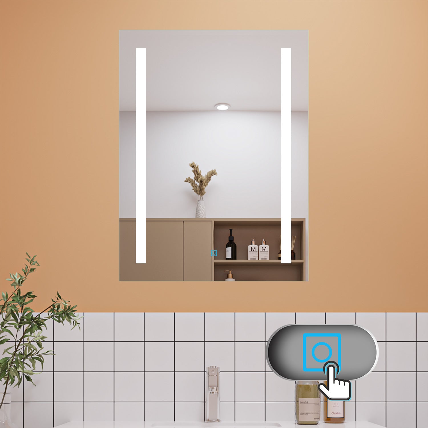 Aica Specchio per Trucco Quadrato 50X70cm con LED, Anti-appannamento, Montaggio a Parete Luce Bianca 6000K, con Pulsante Smart Touch - Consegna gratuita