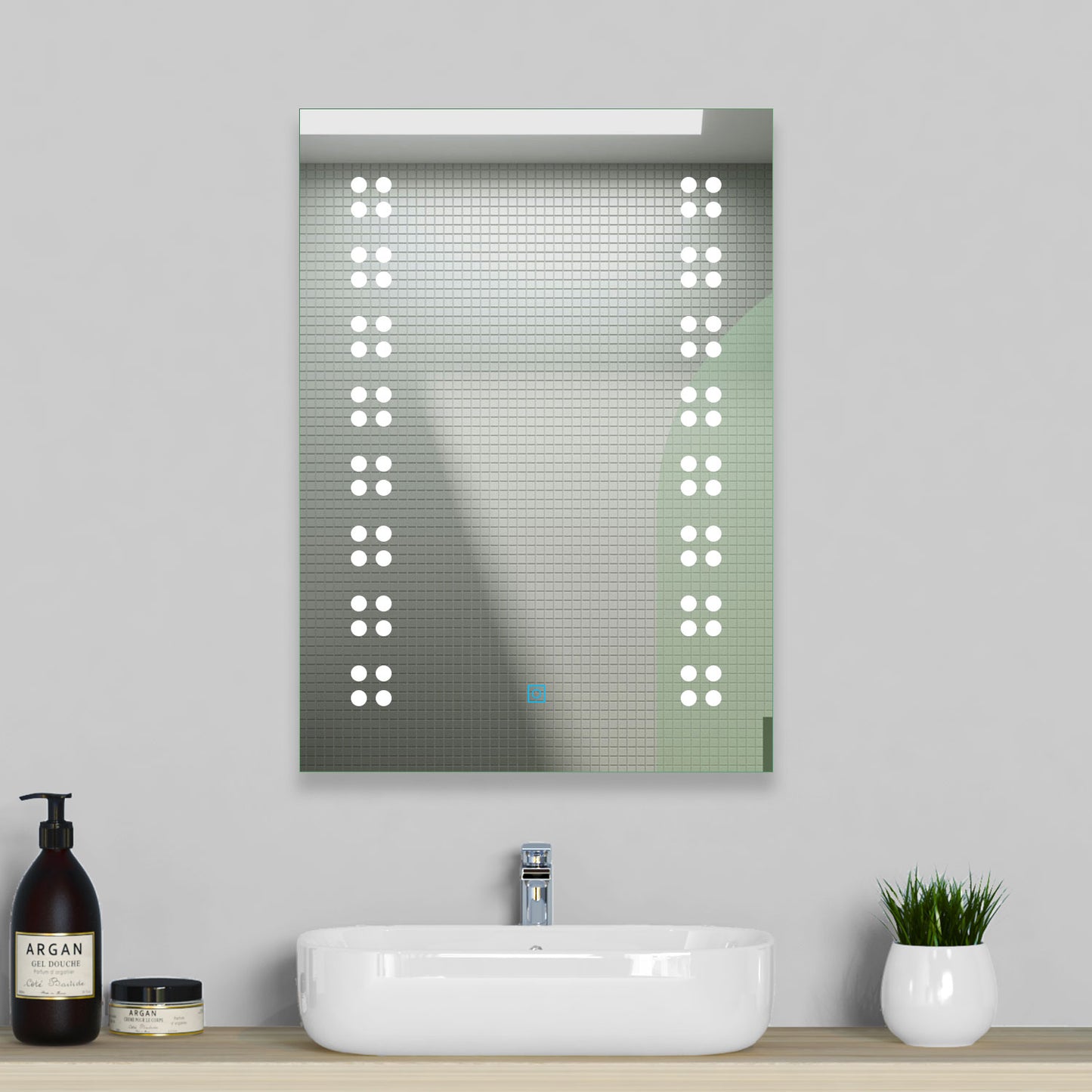 Aica Specchio da Bagno Rettangolare a LED Specchio da Toeletta Specchio da Parete, Luce Bianca 6000K, Antiappannamento, Tocco,IP44 70×50cm Cielo Stellato Sottomarino