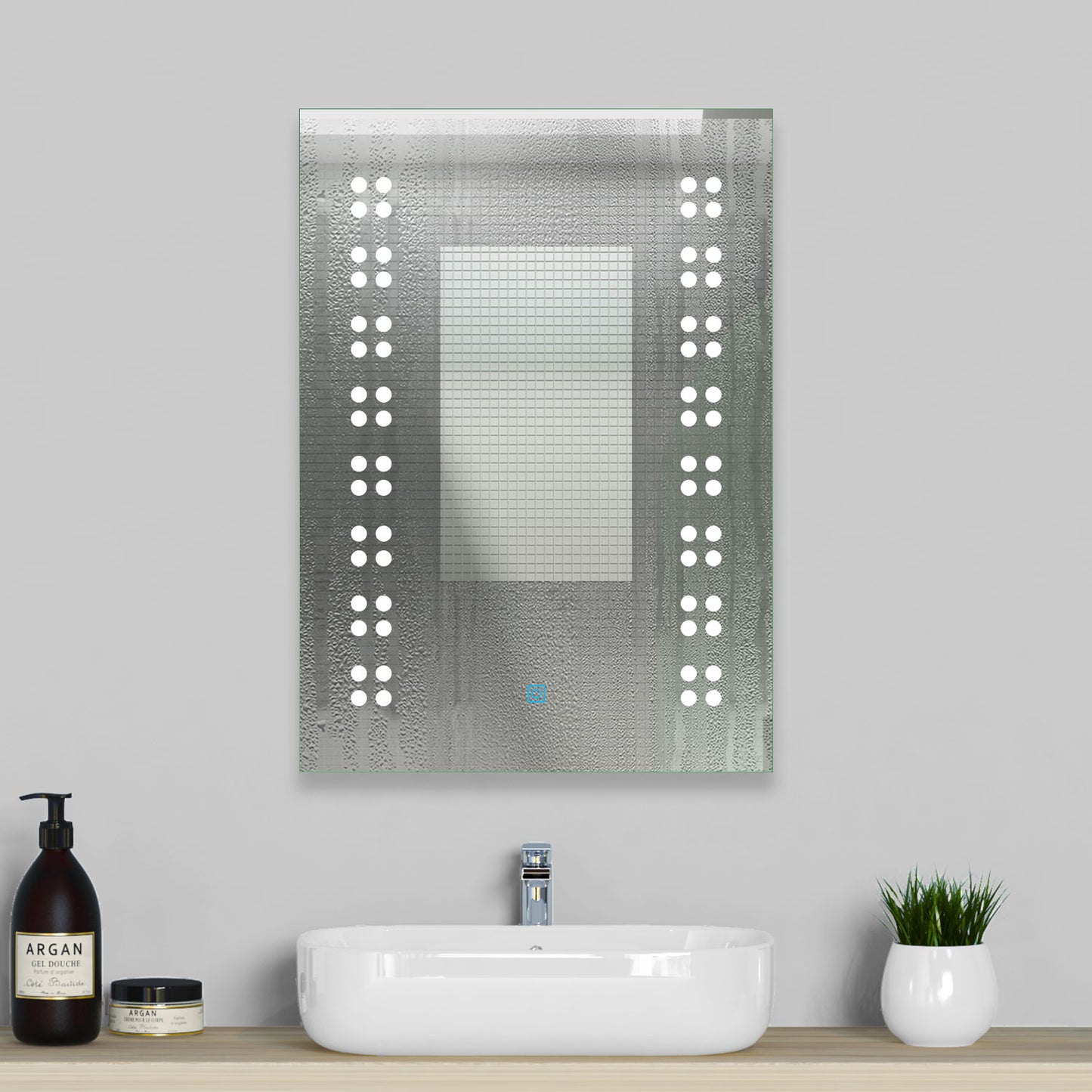 Aica Specchio da Bagno Rettangolare a LED Specchio da Toeletta Specchio da Parete, Luce Bianca 6000K, Antiappannamento, Tocco,IP44