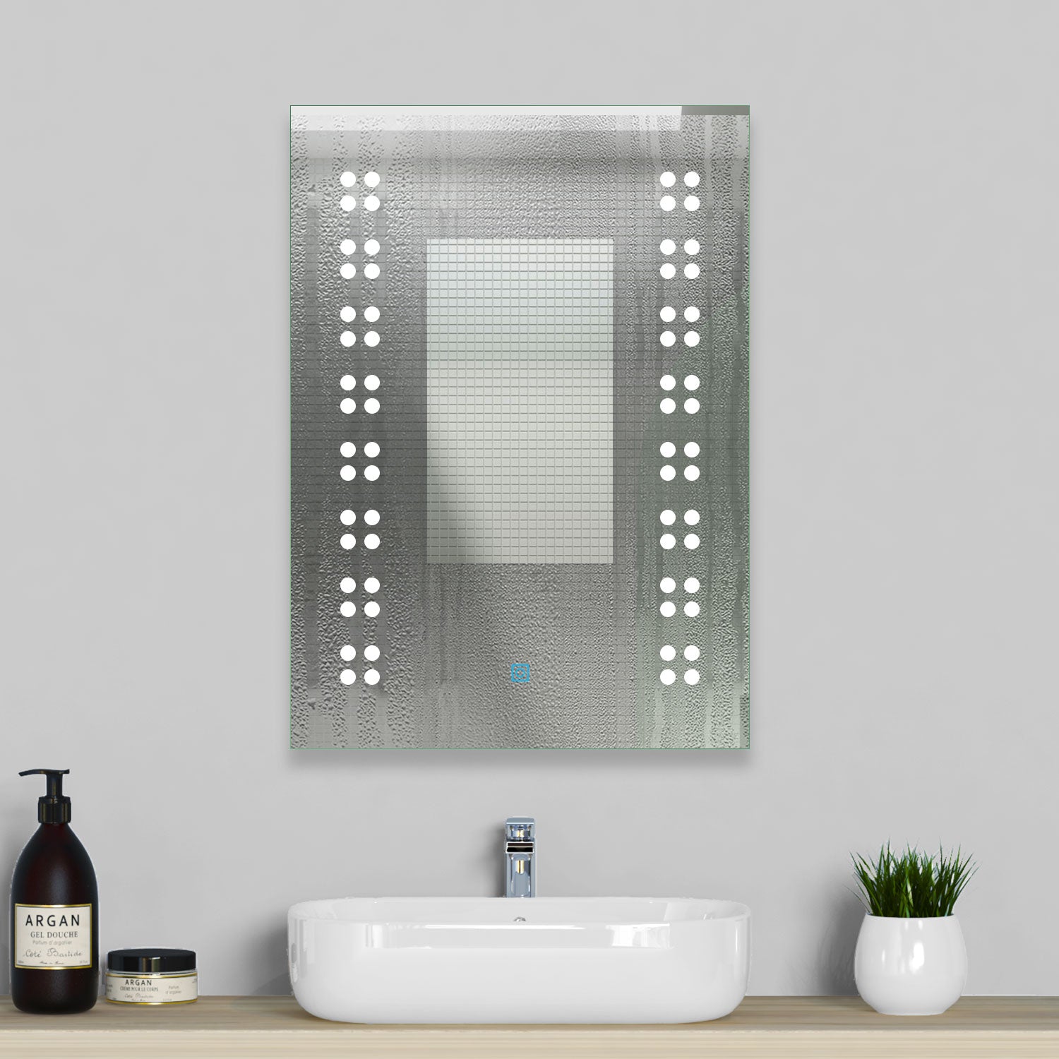 Aica Specchio da Bagno Rettangolare a LED Specchio da Toeletta Specchio da Parete, Luce Bianca 6000K, Antiappannamento, Tocco,IP44