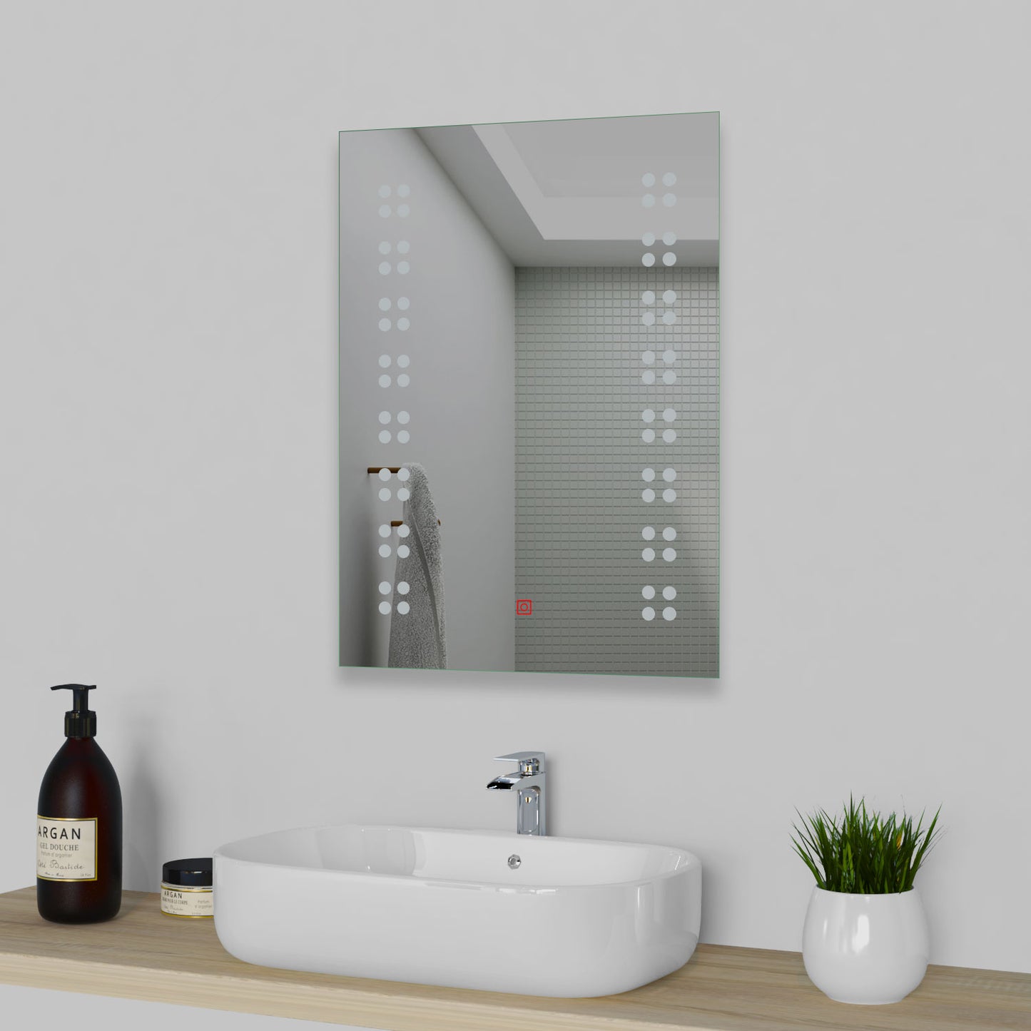 Aica 50X70cm Specchio Quadrato per Bagno Specchio Cosmetico per Interruttore Touch Control Anti-appannamento Bagno