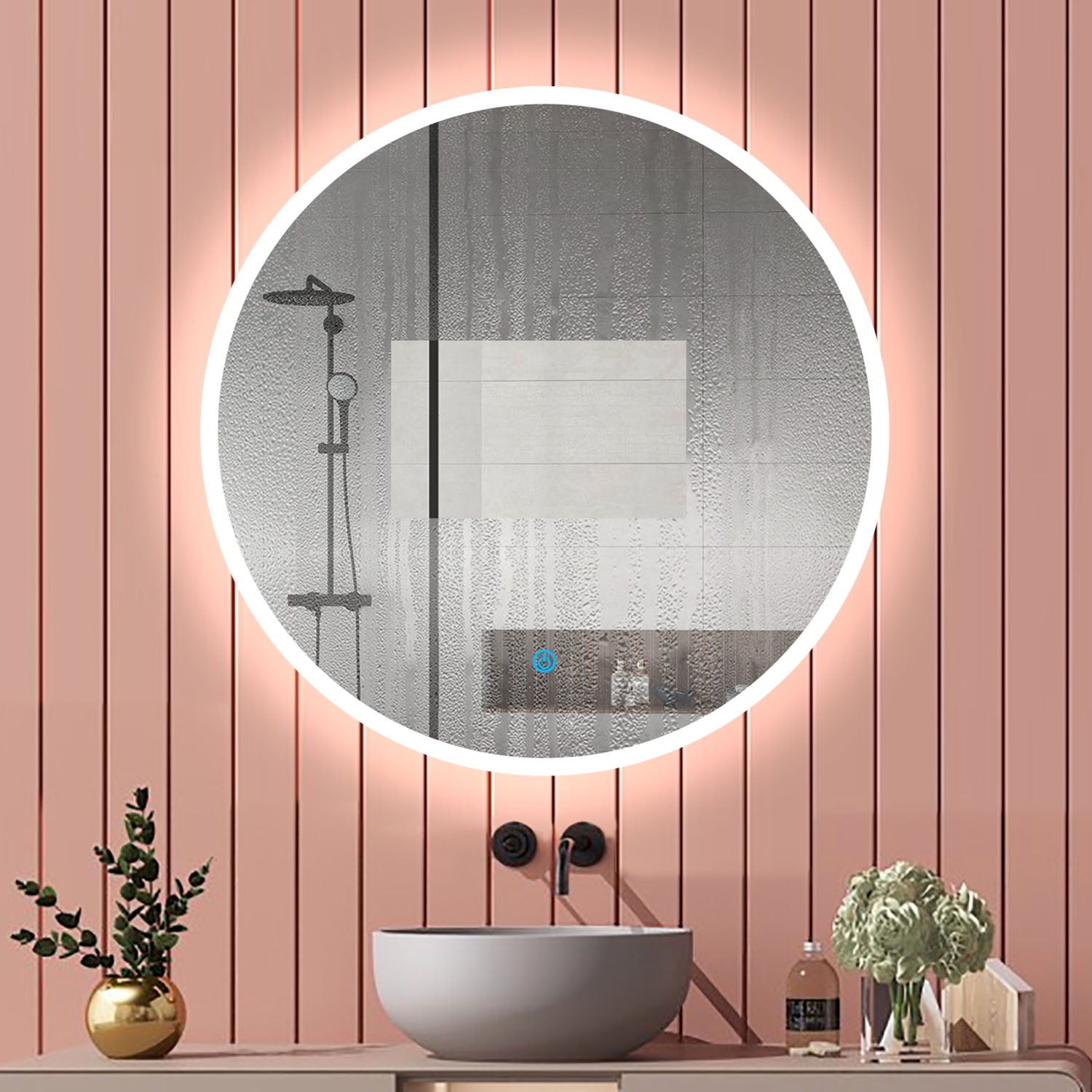 Aica Specchio Tondo LED da Bagno, Temperatura Colore Opzionale, Anti-appannamento, Facile da Installare,Tocco, IP44, Retroilluminato - Consegna gratuita