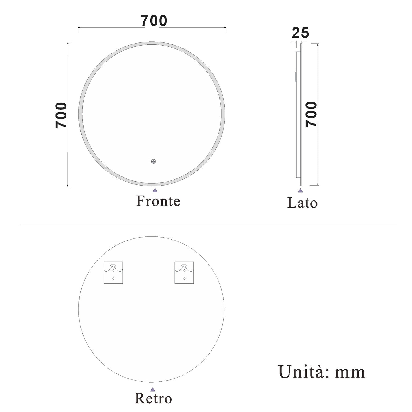 Aica Specchio Tondo LED da Bagno, Temperatura Colore Opzionale, Anti-appannamento, Facile da Installare,Tocco, IP44, Retroilluminato