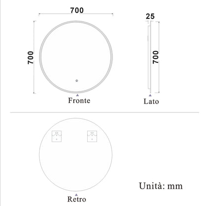 Aica Specchio Tondo LED da Bagno, Temperatura Colore Opzionale, Anti-appannamento, Facile da Installare,Tocco, IP44, Retroilluminato