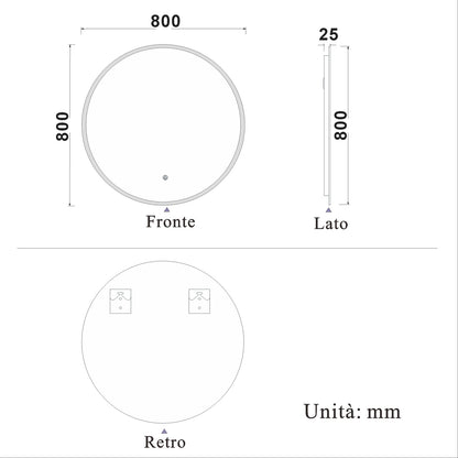 Aica Specchio Tondo LED da Bagno, Temperatura Colore Opzionale, Anti-appannamento, Facile da Installare,Tocco, IP44, Retroilluminato