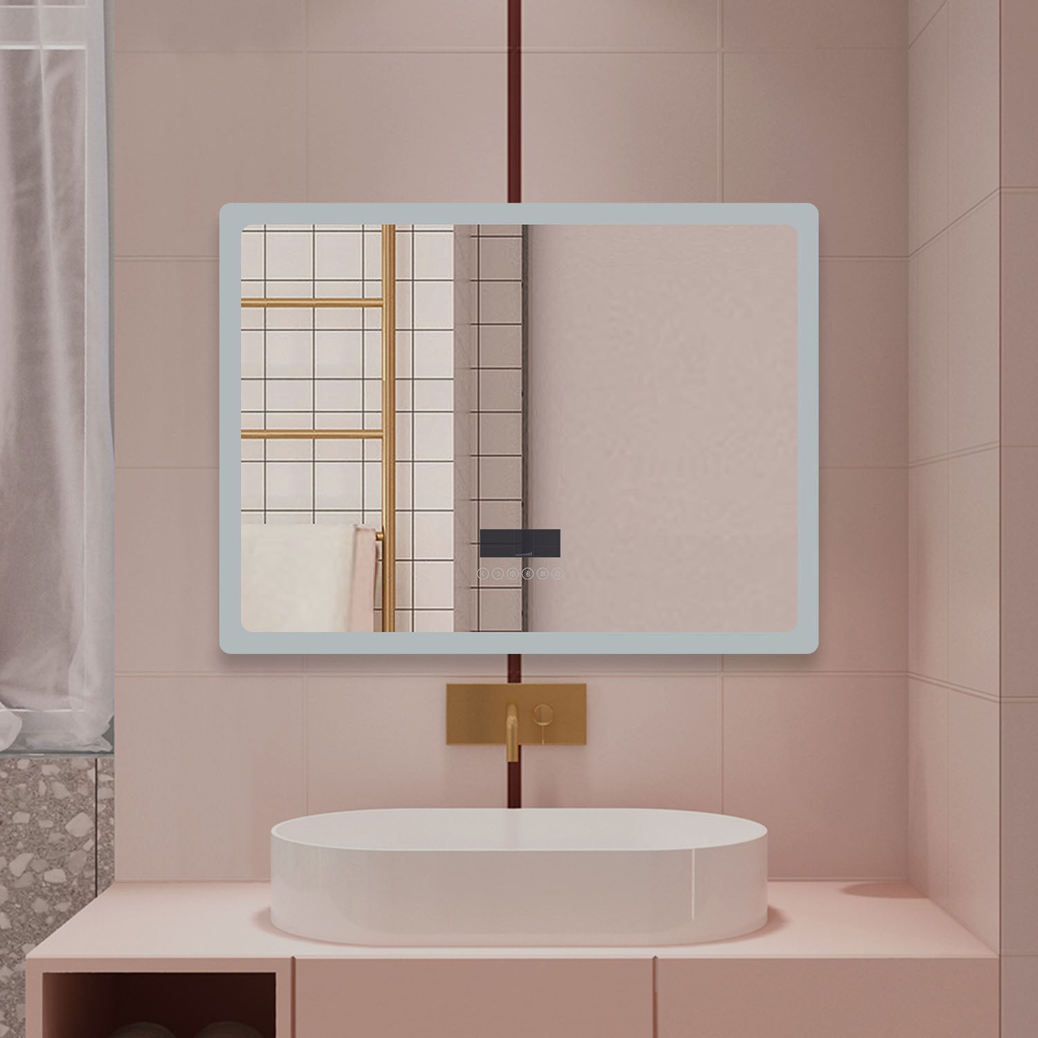 Aica Quadrato LED Specchio da Bagno Specchio Cosmetico 6000K Bianco Freddo Soft Light Touch Control