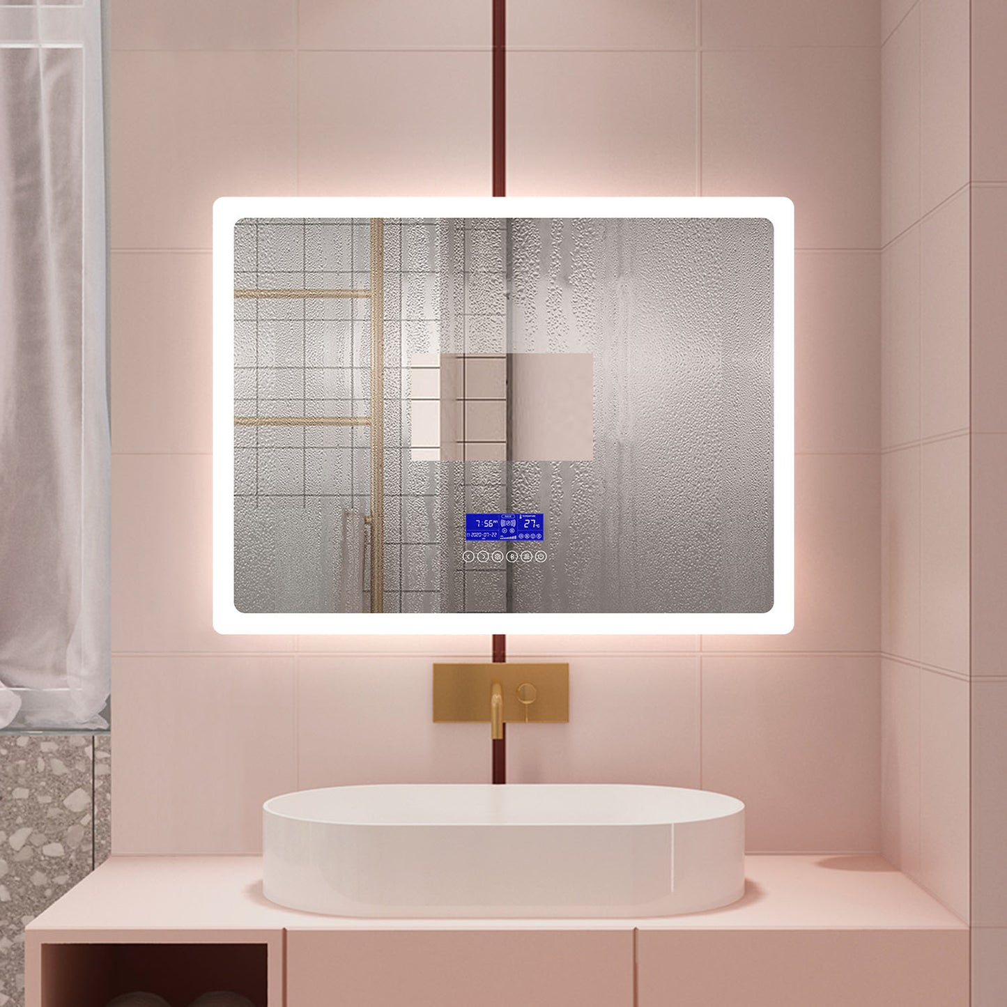 Aica Quadrato LED Specchio da Bagno Specchio Cosmetico 6000K Bianco Freddo Soft Light Touch Control