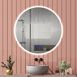 Aica Specchio Bagno Rotondo 70/80cm con LED, Tocco Intelligente, Anti-appannamento, Dimmerabile 3 Colori 3000K-6000K, Altoparlante Bluetooth, IP44 Impermeabile e Antiumidità, Certificazione CE,  Retroilluminato