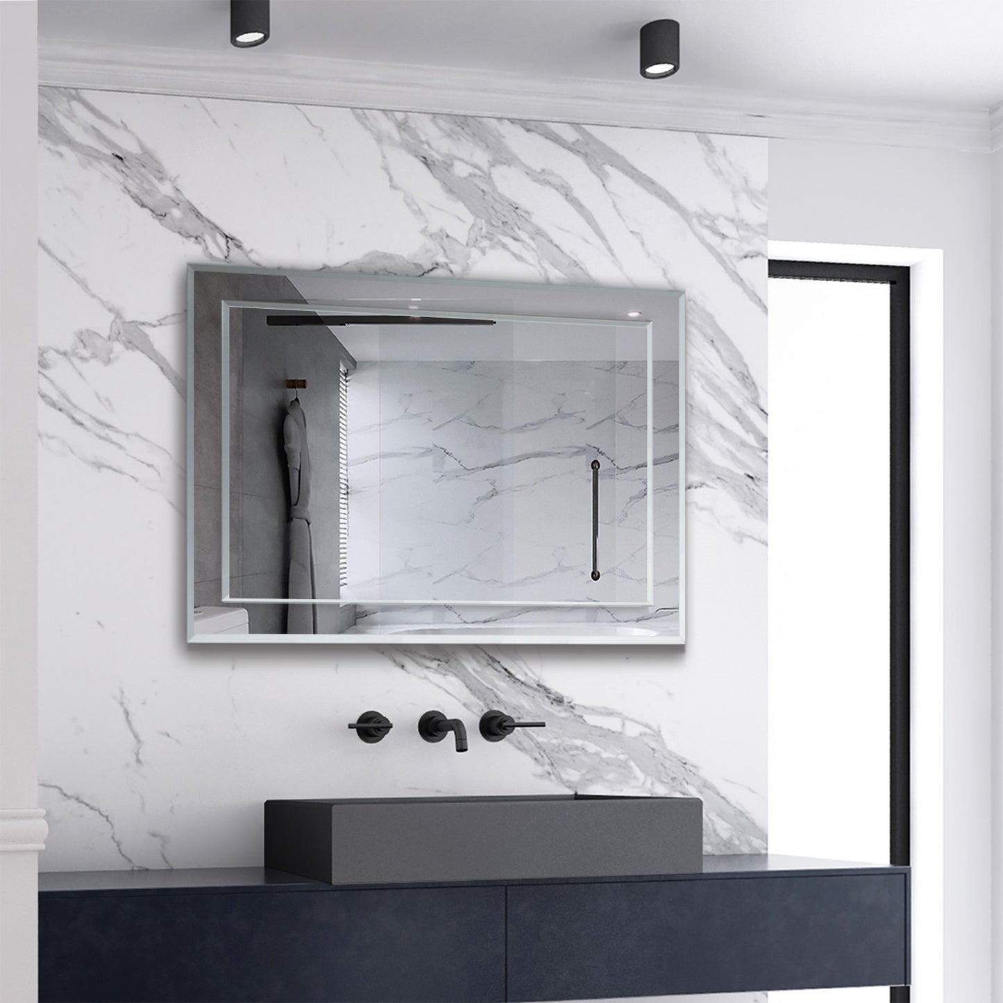 Aica Specchio da Toeletta Specchio da Bagno per Bagno, Camera da Letto, Soggiorno Specchio Singolo in Vetro Senza Rame con Pannello Posteriore 65×90 cm Tipo2