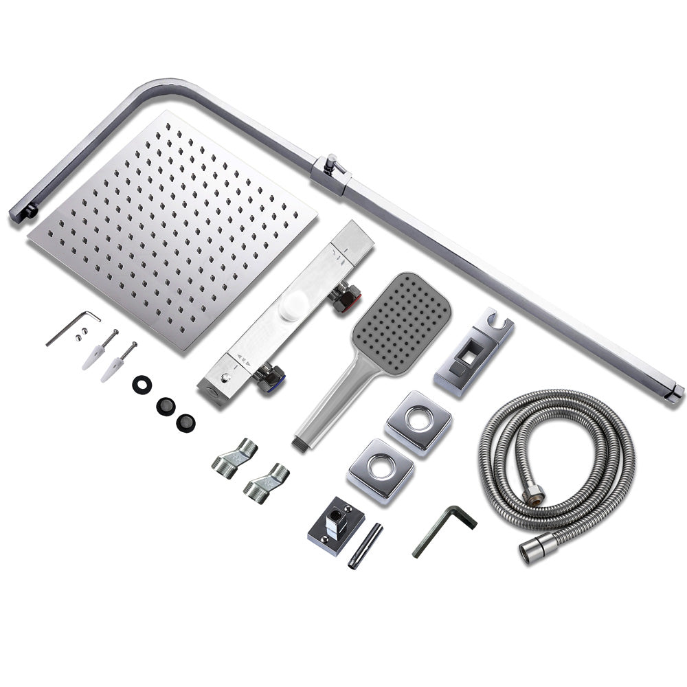 AICA Colonna Doccia Quadrato con Miscelatore Termostatico per Doccia, Doccia Soffione Colonna e Soffione Doccia, Cromato