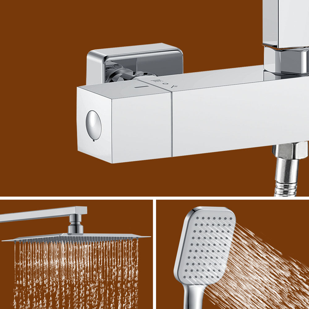 AICA Colonna Doccia Quadrato con Miscelatore Termostatico per Doccia, Doccia Soffione Colonna e Soffione Doccia, Cromato