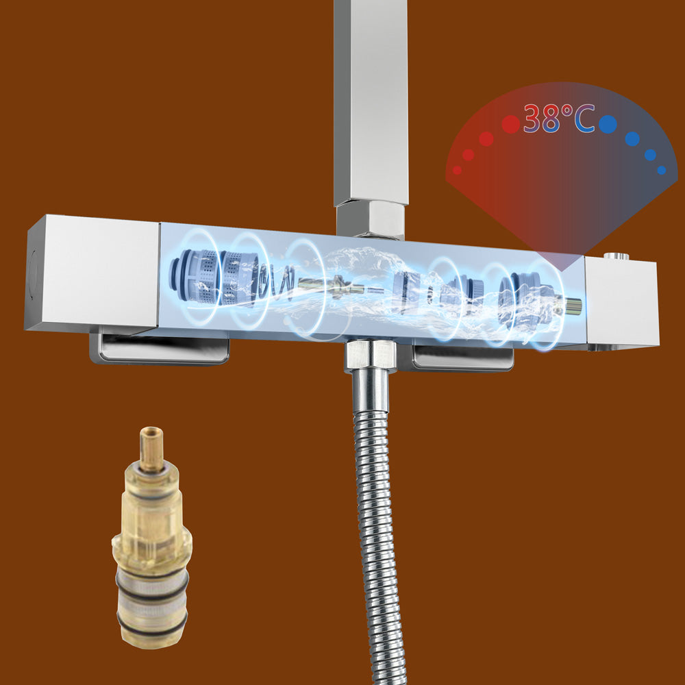 AICA Colonna Doccia Quadrato con Miscelatore Termostatico per Doccia, Doccia Soffione Colonna e Soffione Doccia, Cromato