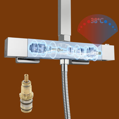 AICA Colonna Doccia Quadrato con Miscelatore Termostatico per Doccia, Doccia Soffione Colonna e Soffione Doccia, Cromato