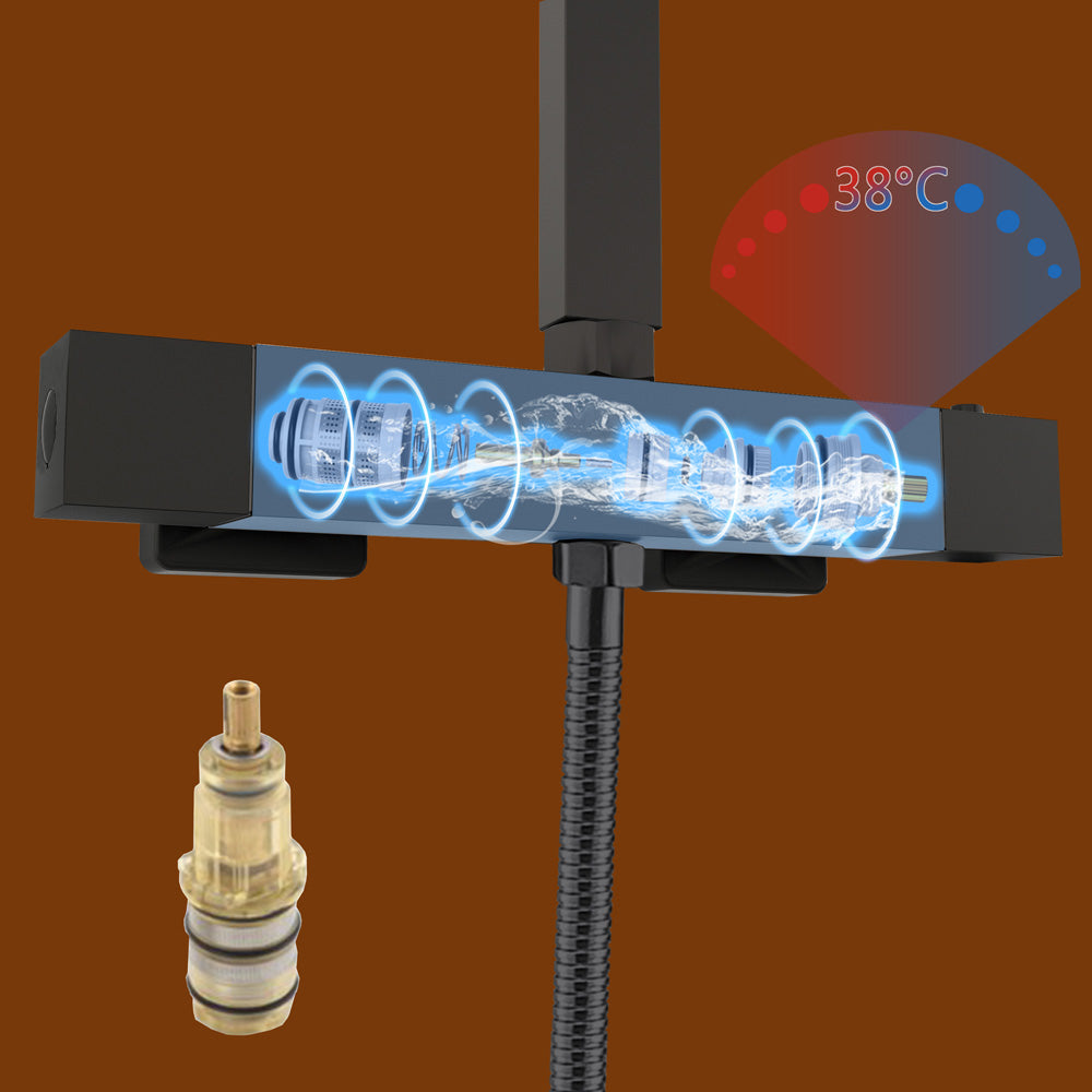 AICA Colonna Doccia Quadrato con Miscelatore Termostatico per Doccia, Doccia Soffione Colonna e Soffione Doccia,Matt Black