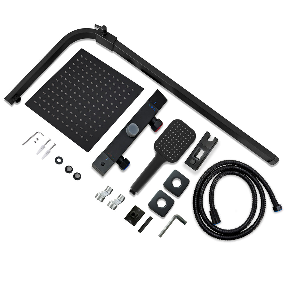 AICA Colonna Doccia Quadrato con Miscelatore Termostatico per Doccia, Doccia Soffione Colonna e Soffione Doccia,Matt Black