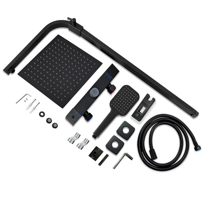 AICA Colonna Doccia Quadrato con Miscelatore Termostatico per Doccia, Doccia Soffione Colonna e Soffione Doccia,Matt Black