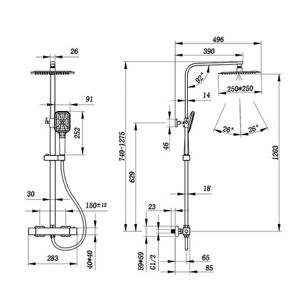 AICA Colonna Doccia Quadrato con Miscelatore Termostatico per Doccia, Doccia Soffione Colonna e Soffione Doccia,Matt Black