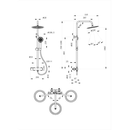 AICA Colonna doccia con miscelatore meccanico, rubinetto doccia 28x4.5cm, soffione doccia rotondo da 25cm in acciaio inox cromato