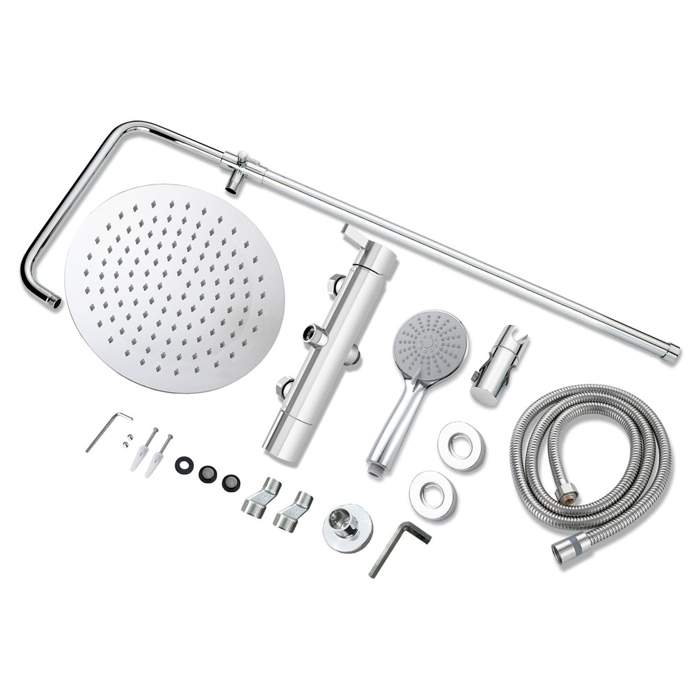 AICA Colonna doccia con miscelatore meccanico, rubinetto doccia 28x4.5cm, soffione doccia rotondo da 25cm in acciaio inox cromato